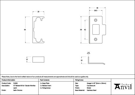 Satin Chrome ½" Rebate Kit for Tubular Mortice Latch | 51828 - Image 2