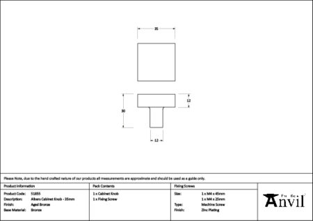 Aged Bronze Albers Cabinet Knob - 35mm | 51855 - Image 2
