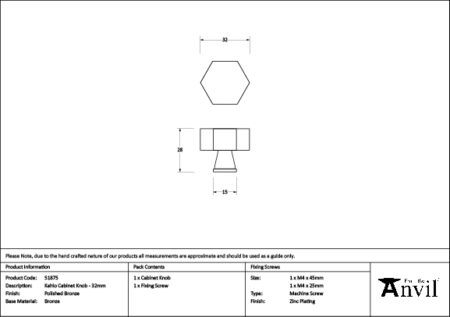 Polished Bronze Kahlo Cabinet Knob - 32mm | 51875 - Image 2