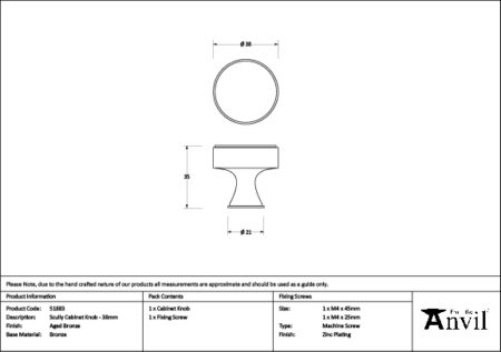 Aged Bronze Scully Cabinet Knob - 38mm | 51883 - Image 2