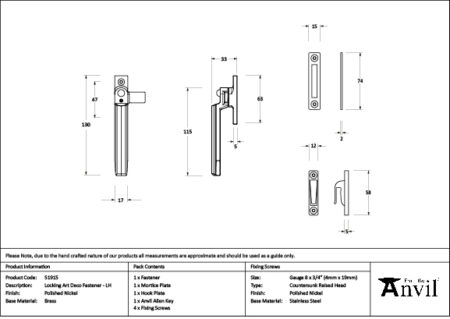 Polished Nickel Locking Art Deco Fastener - LH | 51915 - Image 2