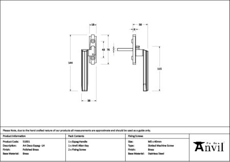 Polished Brass Art Deco Espag - LH | 51931 - Image 2