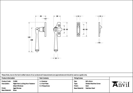 From the Anvil Aged Bronze Night-Vent Locking Avon Fastener (Steel Window) - Image 2