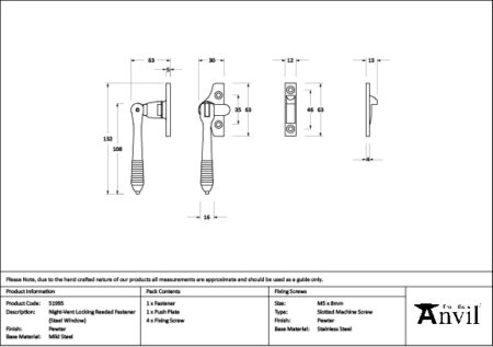 Pewter Night-Vent Locking Reeded Fastener (Steel Window) | 51995 - Image 2