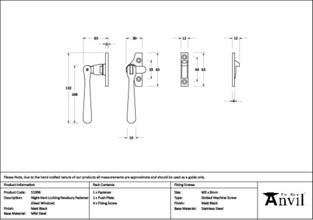 Matt Black Night-Vent Locking Newbury Fastener (Steel Window) | 51998 - Image 2