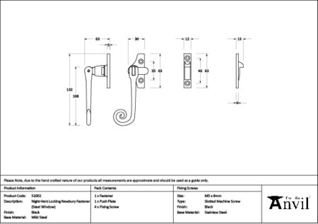 Black Night-Vent Locking Monkeytail Fastener (Steel Window) | 52002 - Image 2