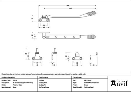 Polished Brass 8" Reeded Stay (Steel Window) | 52018 - Image 2