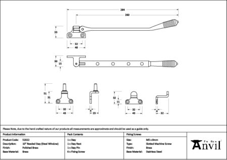 Polished Brass 10" Reeded Stay (Steel Window) | 52022 - Image 2