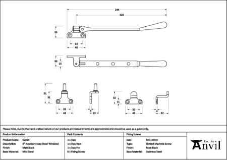 Matt Black 8" Newbury Stay (Steel Window) | 52024 - Image 2