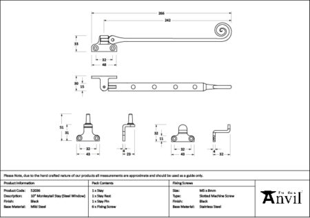 Black 10" Monkeytail Stay (Steel Window) | 52036 - Image 2
