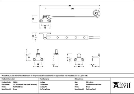 Polished Brass 10" Monkeytail Stay (Steel Window) | 52038 - Image 2