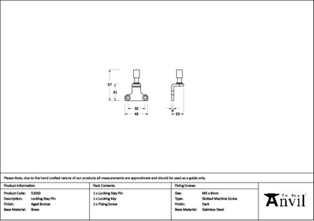From the Anvil Aged Bronze Locking Stay Pin (Steel Window) - Image 2