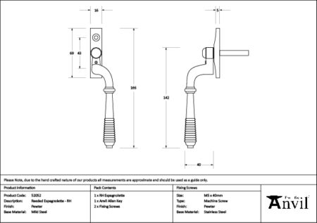 Pewter Reeded Espag - RH | 52052 - Image 2