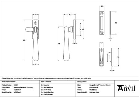 Matt Black Locking Newbury Fastener | 52064 - Image 2