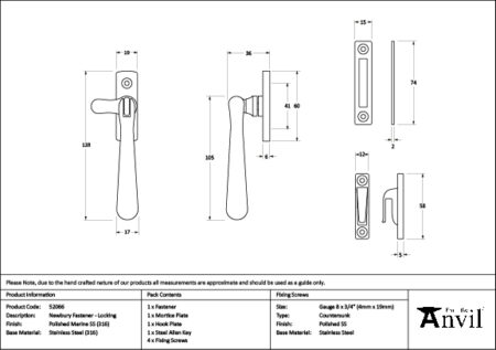 Polished Marine SS (316) Locking Newbury Fastener | 52066 - Image 2