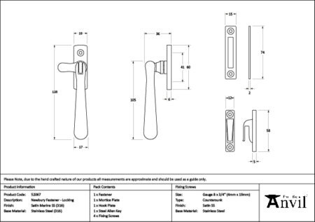 Satin Marine SS (316) Locking Newbury Fastener | 52067 - Image 2