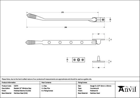 From the Anvil Polished Marine SS (316) 10" Reeded Stay - Image 2