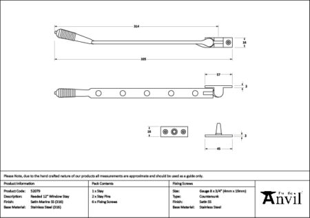 From the Anvil Satin Marine SS (316) 12" Reeded Stay - Image 2