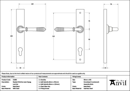 From the Anvil Matt Black Reeded Slimline Lever Espag. Lock Set - Image 2