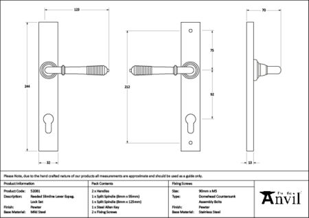 From the Anvil Pewter Reeded Slimline Lever Espag. Lock Set - Pewter Patina - Image 2