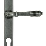 From the Anvil Pewter Reeded Slimline Lever Espag. Lock Set - Pewter Patina