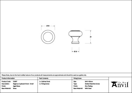 Aged Brass Regency Cabinet Knob - Small | 52087 - Image 2