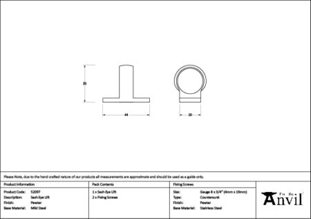 Pewter Sash Eye Lift | 52097 - Image 2