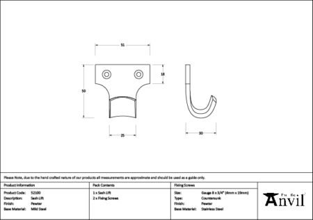 Pewter Sash Lift | 52100 - Image 2