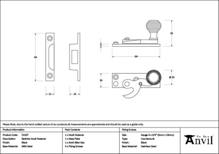 Black Beehive Sash Hook Fastener | 52107 - Image 2