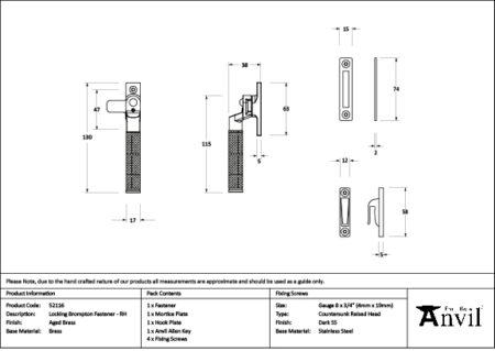 Aged Brass Locking Brompton Fastener - RH | 52116 - Image 2