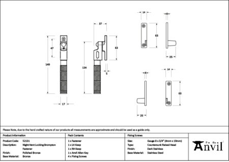 From the Anvil Polished Bronze Night-Vent Locking Brompton Fastener - Image 2
