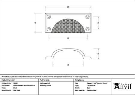 Black Hammered Art Deco Drawer Pull | 52156 - Image 2