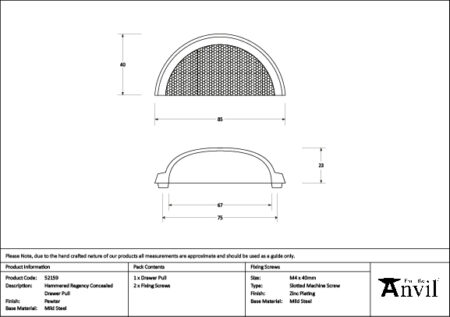 Pewter Hammered Regency Concealed Drawer Pull | 52159 - Image 2