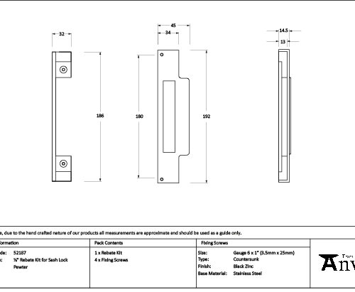 Pewter ½" Rebate Kit for Sash Lock | 52187