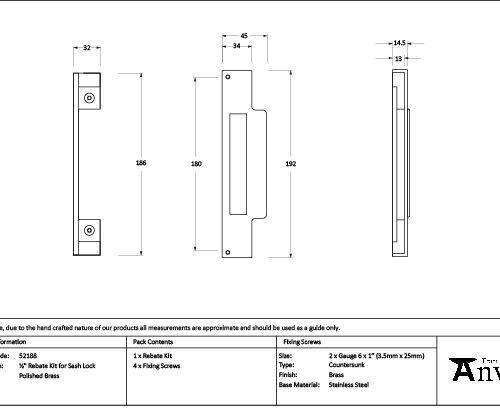 Polished Brass ½" Rebate Kit for Sash Lock | 52188