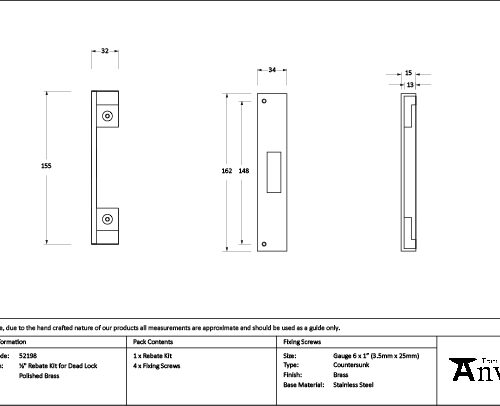Polished Brass ½" Rebate Kit for Dead Lock | 52198