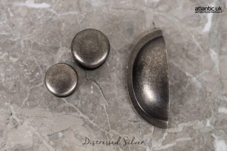 Atlantic Distressed Silver Old English Lincoln Solid Brass Victorian Cabinet Knob 38mm on Concealed Fix - (OEC1238DS) - Image 2