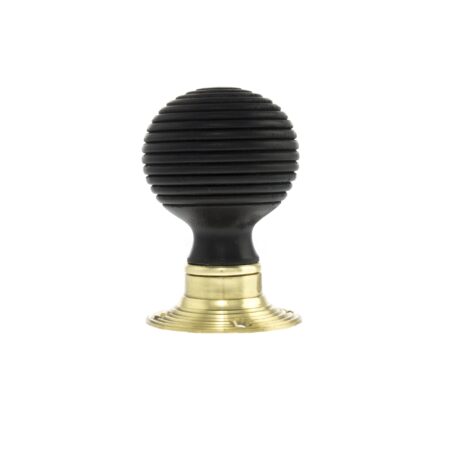 Atlantic Polished Brass Old English Whitby Ebony Wood Reeded Beehive Mortice Knob on Face Fix Rose - (OE60RREMKPB) - Image 2
