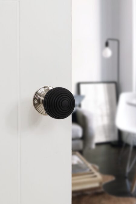 Atlantic Polished Nickel Old English Whitby Ebony Wood Reeded Beehive Mortice Knob on Face Fix Rose - (OE60RREMKPN) - Image 3