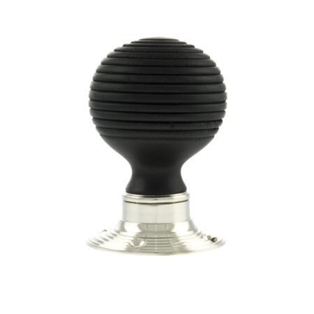Atlantic Polished Nickel Old English Whitby Ebony Wood Reeded Beehive Mortice Knob on Face Fix Rose - (OE60RREMKPN) - Image 2
