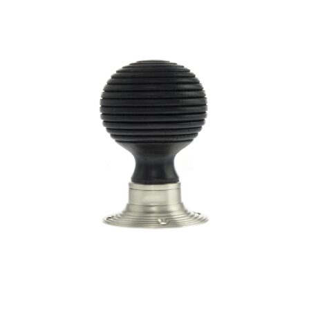 Atlantic Satin Nickel Old English Whitby Ebony Wood Reeded Beehive Mortice Knob on Face Fix Rose - (OE60RREMKSN) - Image 2