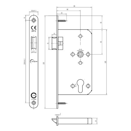 Eclipse Satin Stainless Steel DIN Latch 60mm - 22mm Radius Forend - Image 4