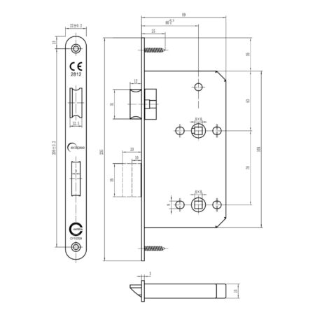 Din Bathroom Lock Radius 60mm | Door Lock Mechanism - High Security, Mortice Lock, CE/UKCA Certified (71423) - Image 4
