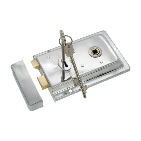 Polished Chrome Iron Rim Lock Fluted Door Lock
