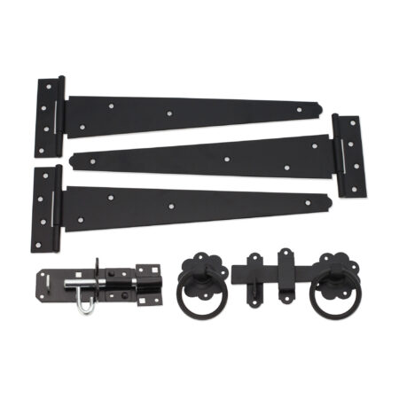 14" 350mm Plain Ring Gate Ironmongery Kit Black - Image 2