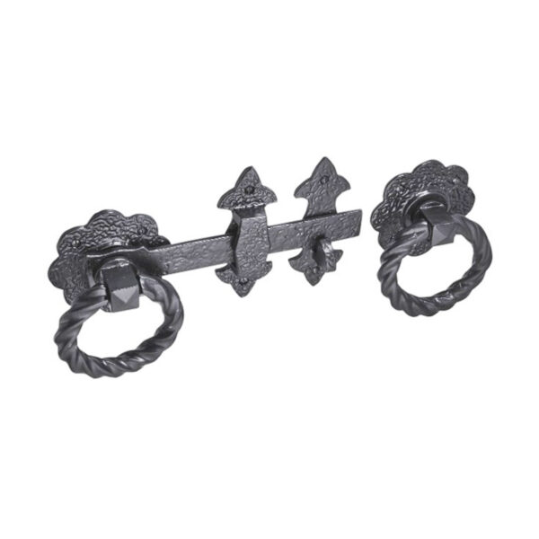 Brass 8"Fleur de Lys Twisted Ring Gate Latch Door Latch
