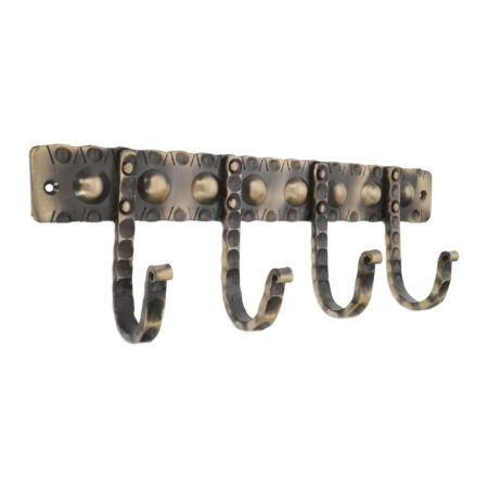Spira Brass Iron Coat Hook Dotted 4 leg - Antique