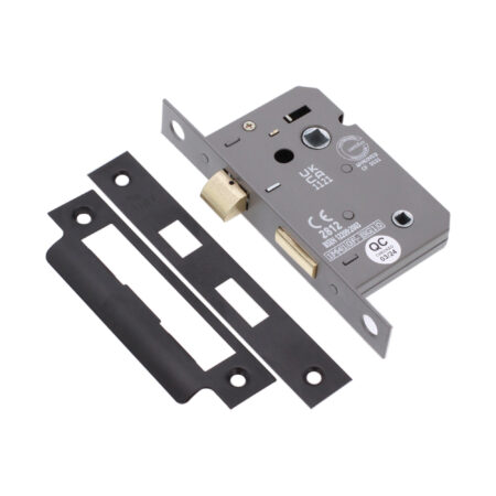 2.5" CE 3 Lever Bathroom Lock FD60 - Matt Black - Image 2