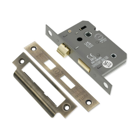 3" CE 3 Lever Bathroom Lock FD60 - Antique Brass - Image 2