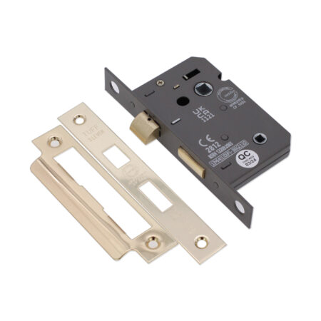 3" CE 3 Lever Bathroom Lock FD60 - Electro Brass - Image 2
